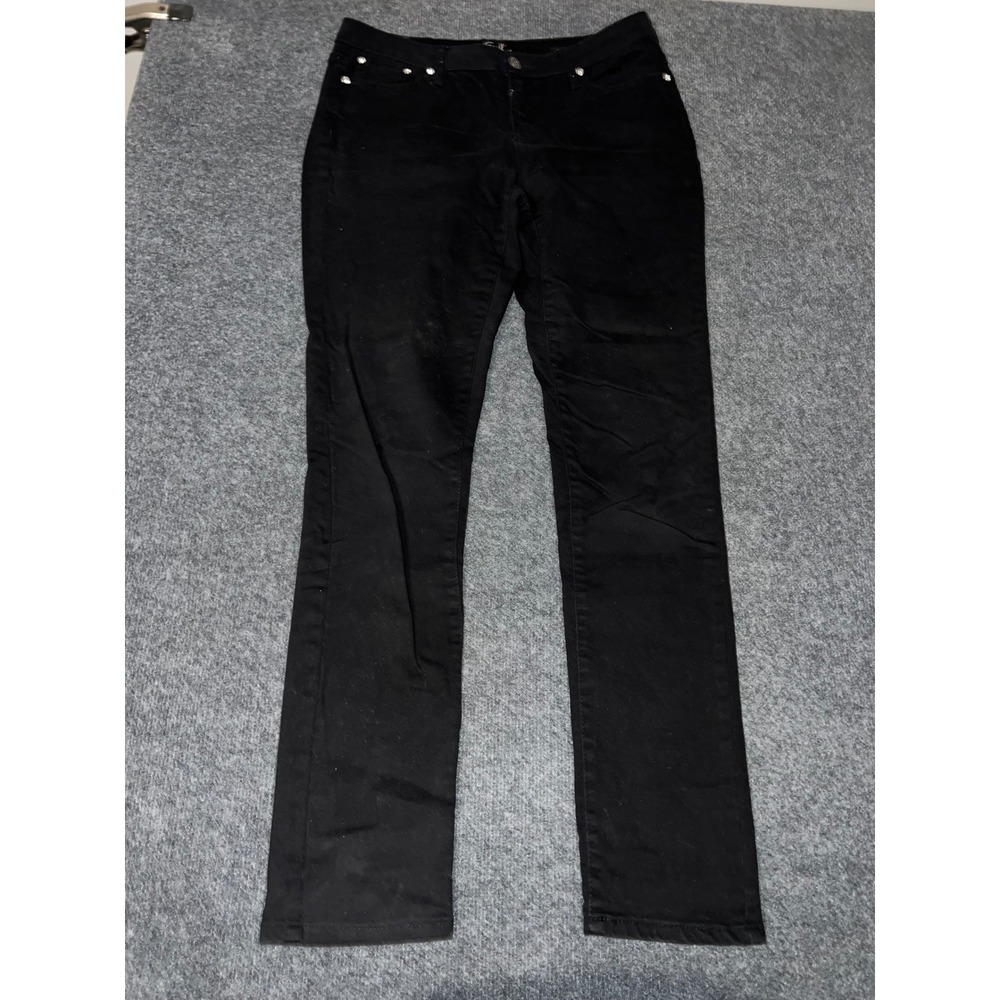 Earl Jean Womens Size 10 Black Skinny Denim Pants Studded Lace Detail
